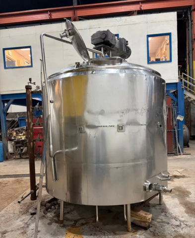 1500 gallon Mojonnier, Stainless Steel Half-Pipe Jacketed Mixing Kettle, 7.5 HP, sweep agitator, top manway - Image 2