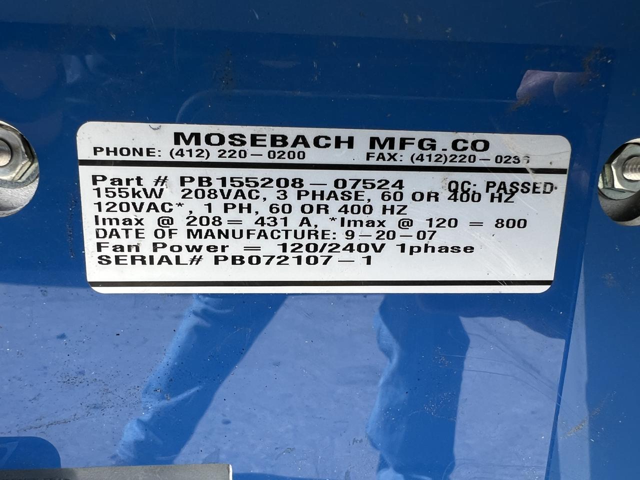 Mosebach #PB155208-07524, Portable Resistive Load Bank, 155 KW, 120/240 Volts, 3 poles, 2007 - Image 9