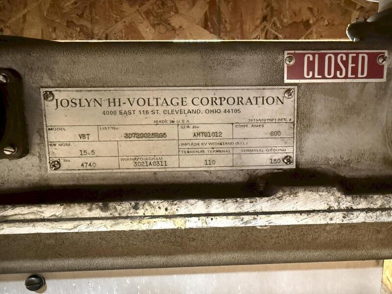 15 KV Joslyn #VBT, Medium-Voltage Vacuum Switch, 600 amps - Image 5