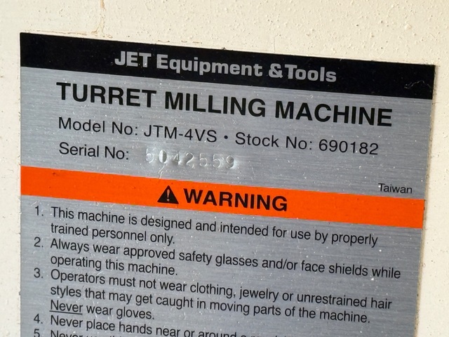 Jet #JTM-4VS, vertical mill, 9" x49" table, 34" X, 12" Y, 3 HP, 60-4,200 RPM, R-8, 230/460 V., 3 Ph. - Image 5