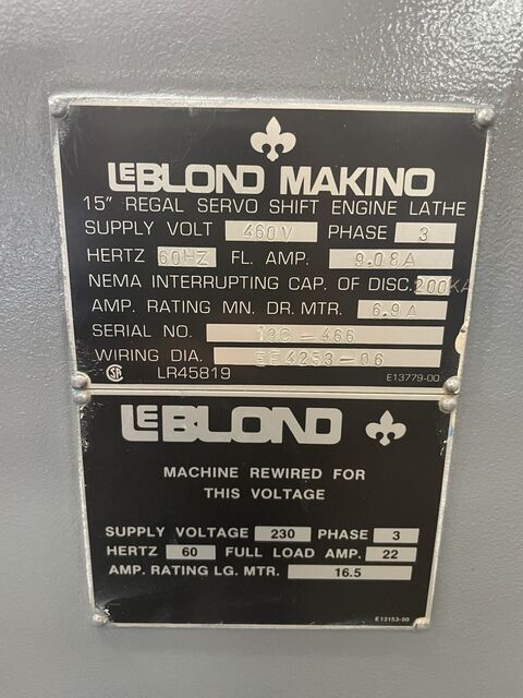 15" x 32" LeBlond Makino #Regal-Servo-Shift, engine lathe, 7.5 HP, 45-1,800 RPM, D1 camlock spindle - Image 5