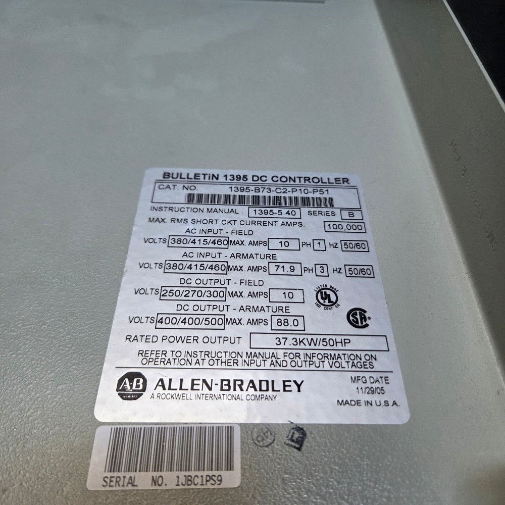 50 HP Allen-Bradley, 1395-B73-C2-P10-P51, Digital DC Drive, 460 VAC input, 500 VDC output - Image 2