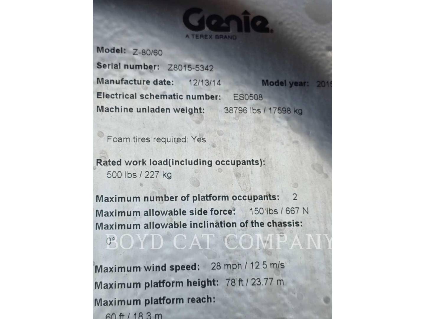 Genie Industries Z80 G84, 2474 hours, S/N: Z8015-5342, 2015 - Image 6