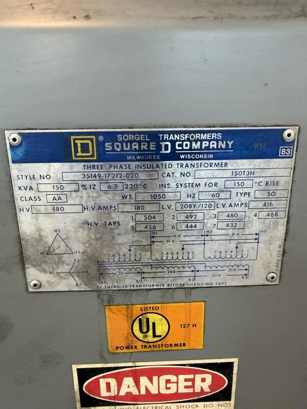 150 KVA 480 Primary, 208/120 Secondary, Sorgel #150T3H, step-down transformer - Image 2