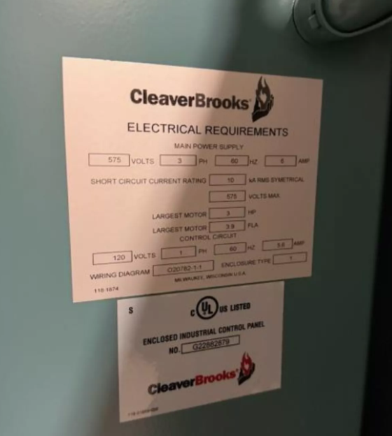 Cleaver Brooks, gas fired flex tube boiler, 150 psi, 575 Volts, 3-phase, 2023 - Image 5