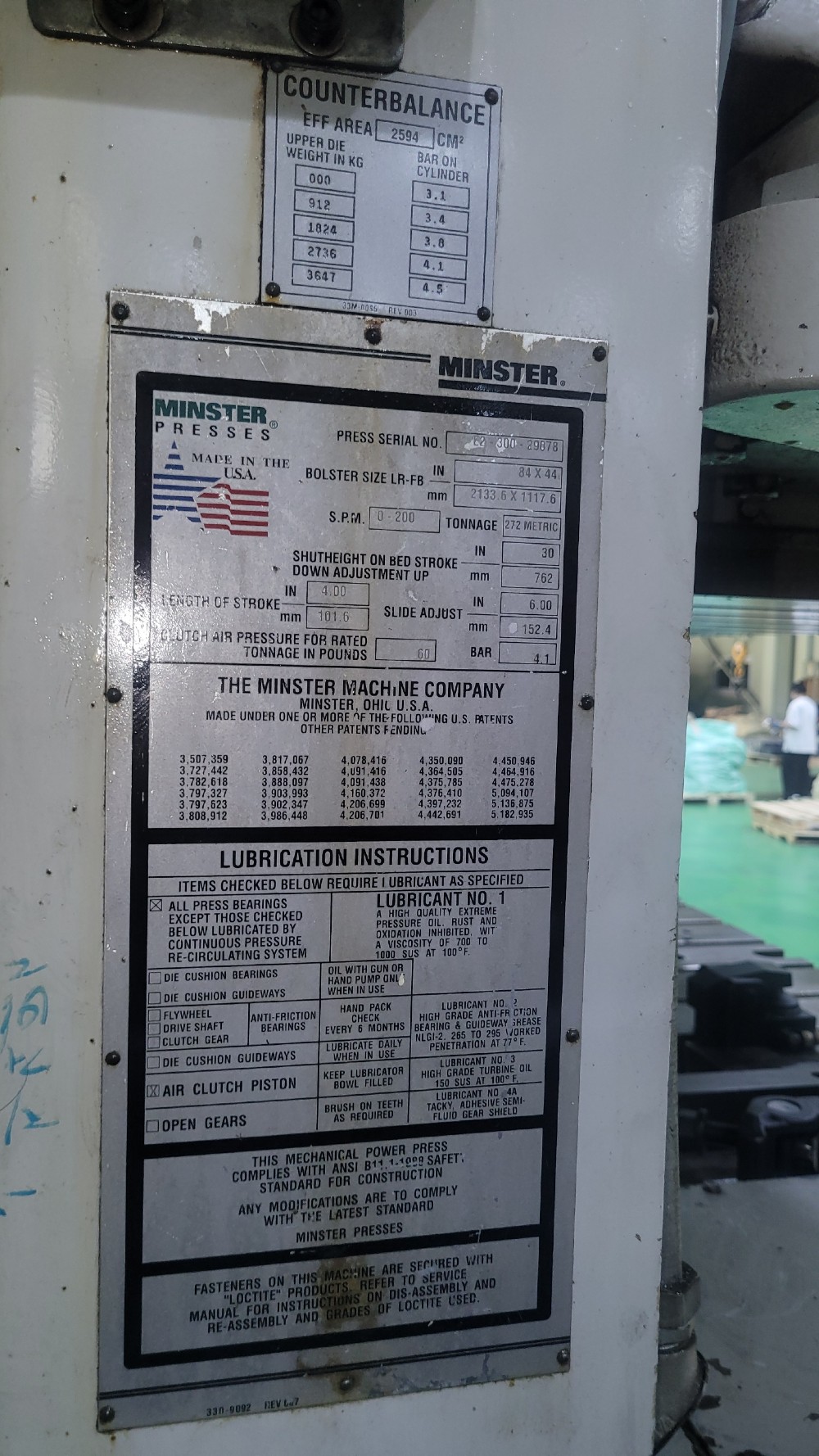 272 Metric Ton, Minster #E2-300-29078, 4" stroke, 30" Shut Height, 200 SPM - Image 2