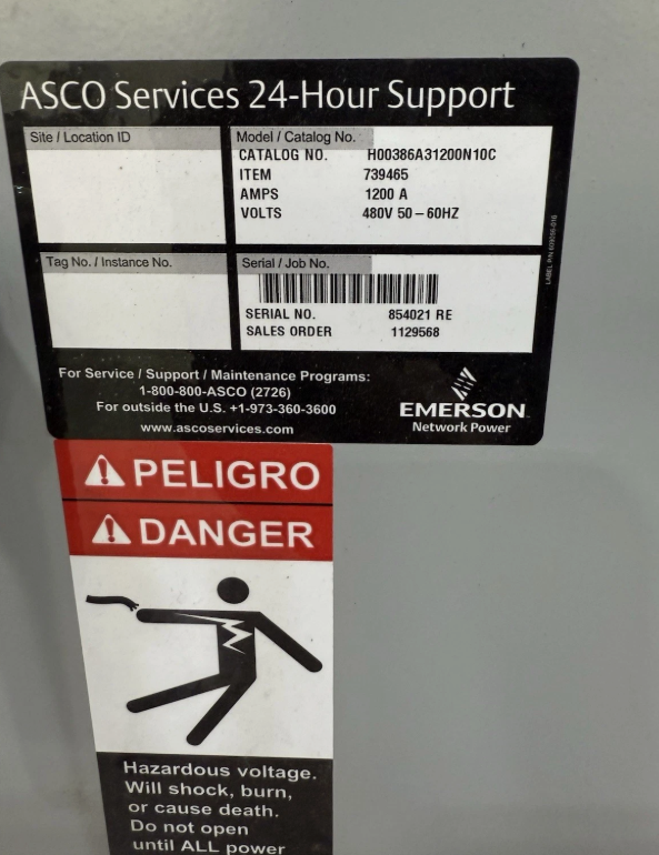 1200 Amp. Asco #Series-386, Catalog #H00386A31200N10C, non-automatic transfer switch, 480 Volts - Image 3