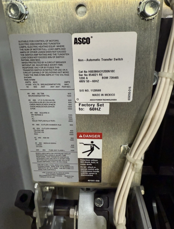 1200 Amp. Asco #Series-386, Catalog #H00386A31200N10C, non-automatic transfer switch, 480 Volts - Image 6