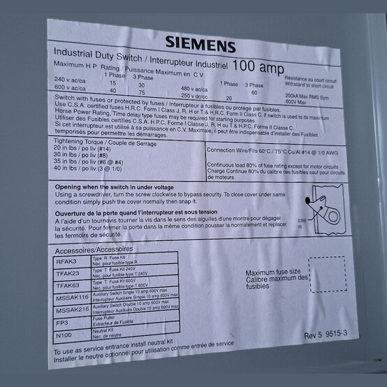 100 Amp. Siemens, Fusible Disconnect Switch, 600 VAC - Image 8