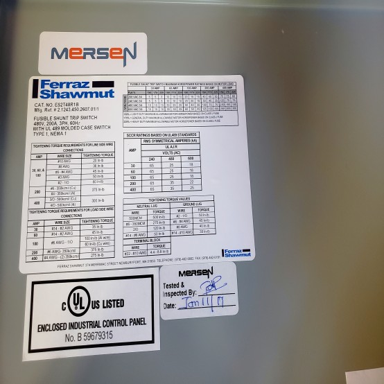 200 Amp. Mersen #ES2T48R1B, Fusible Disconnect Switch, 600 VAC - Image 9