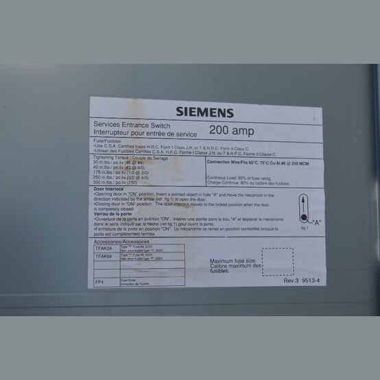 200 Amp. Siemens, Fusible Disconnect Switch, 240 Volts, 3 phase - Image 4
