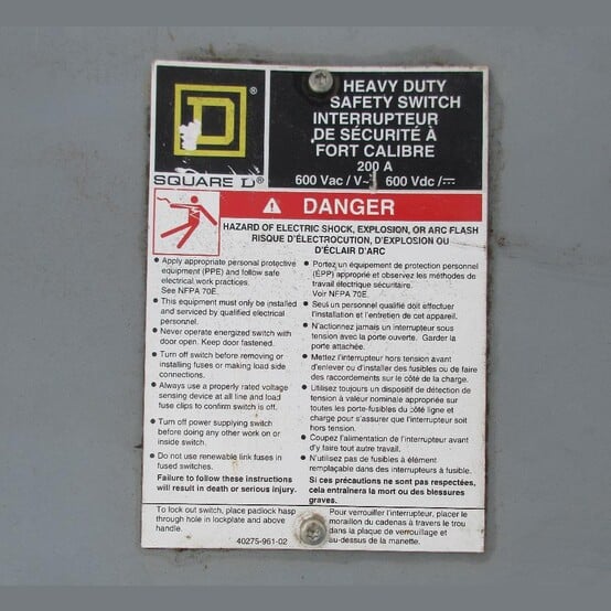 200 Amp. Square D, Fusible Disconnect Switch, 600 VAC - Image 2