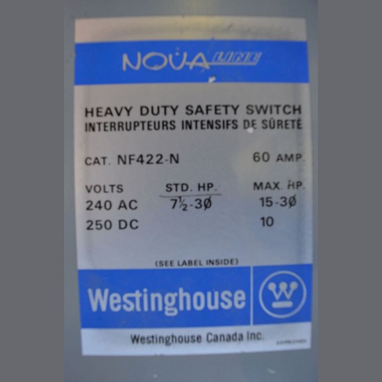 60 Amp. Westinghouse, Disconnect Switch, 240 Volts, 3 phase - Image 2