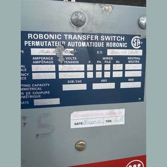 400 Amp. Westinghouse #R03400M, automatic transfer switch, 600 Volts, 3 phase (2 available) - Image 2