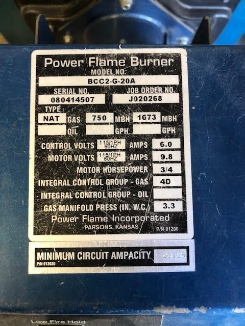 1 MM BTUH, Burnham #V909A, commercial gas-fired hot water boiler, Power Flame BCC2-G-20A burner (2 available) - Image 6