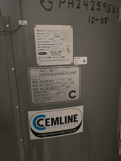 150 kW Cemline Stonesteel #V500EH150C3-RL, electric water heater, 500 gallon, 480 V., 3 phase, ASME - Image 5