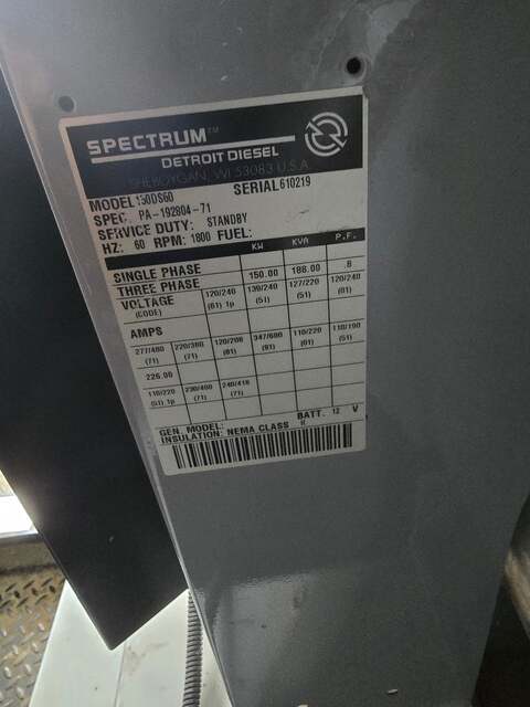 150 KW Detroit Diesel Spectrum #150DS60, diesel generator, 3 phase, 300 hours - Image 2