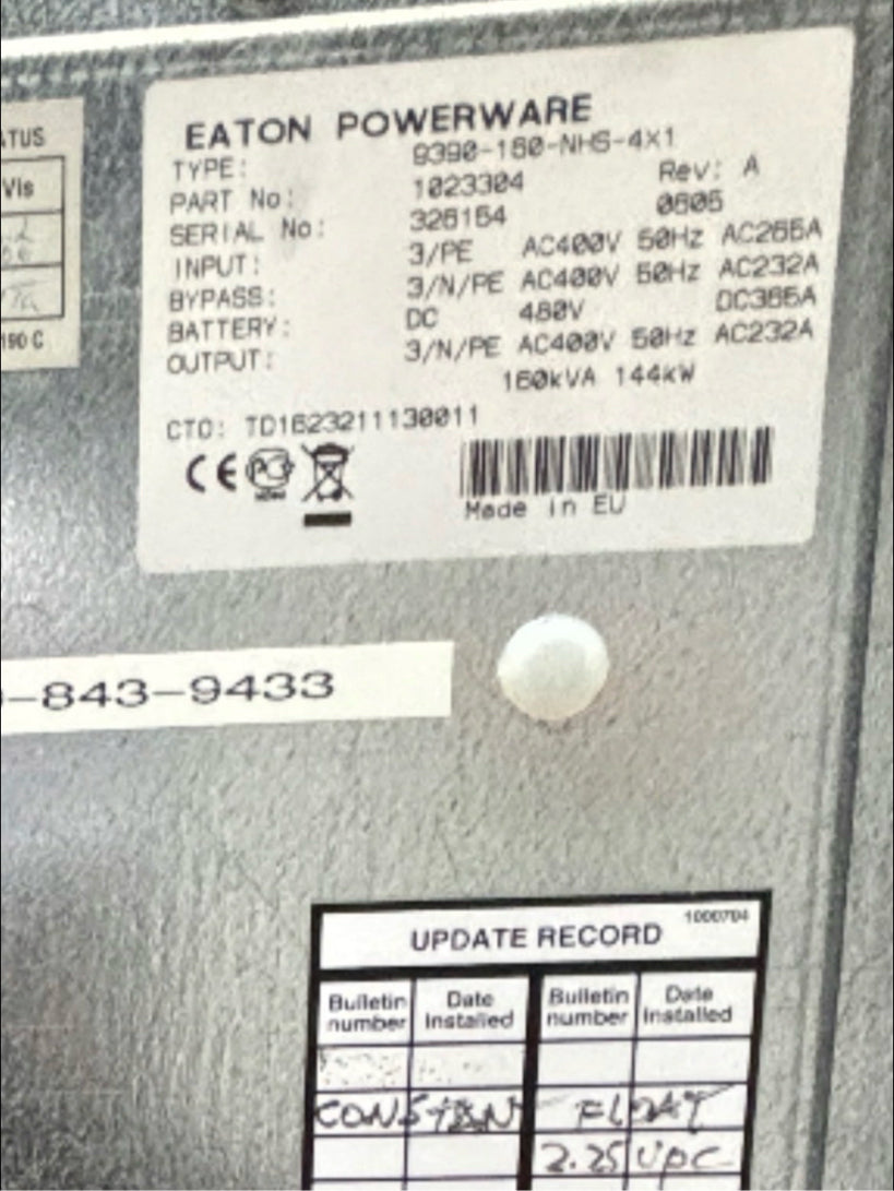 160.0 KVA Eaton Powerware #9390-160-NHS-4X1, uninterruptible power supplies, 400 Volts, 50 Hz, (2) battery - Image 2