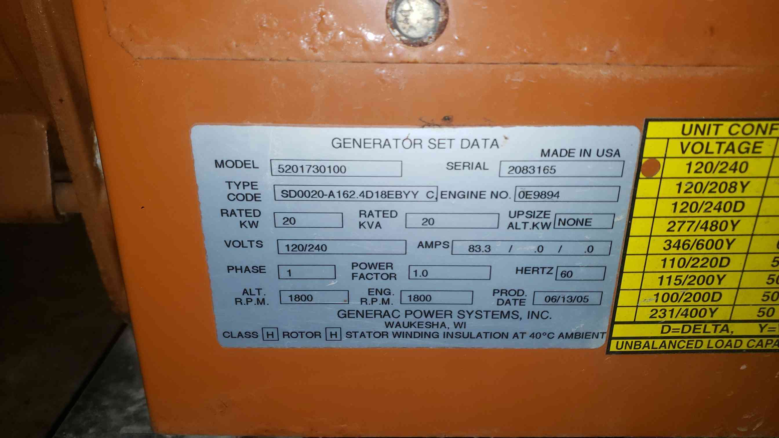 20 KW Generac, diesel generator, John Deere 4024T engine, 1 phase, 316 hours - Image 3