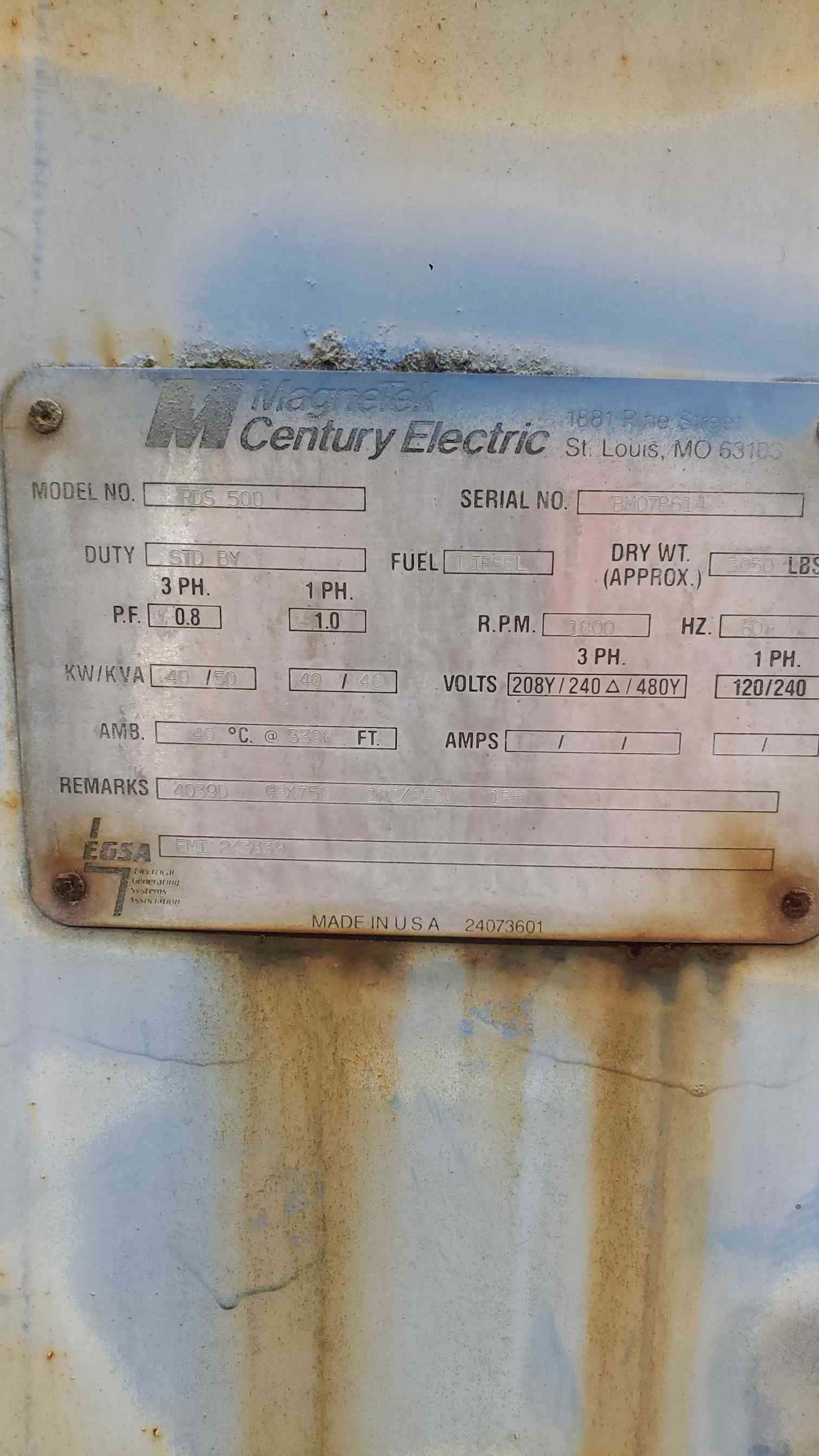 40 KW Elliott MagneTek #RDS-500, diesel generator, John Deere 4039, 1 & 3 phase, 873 hours - Image 2