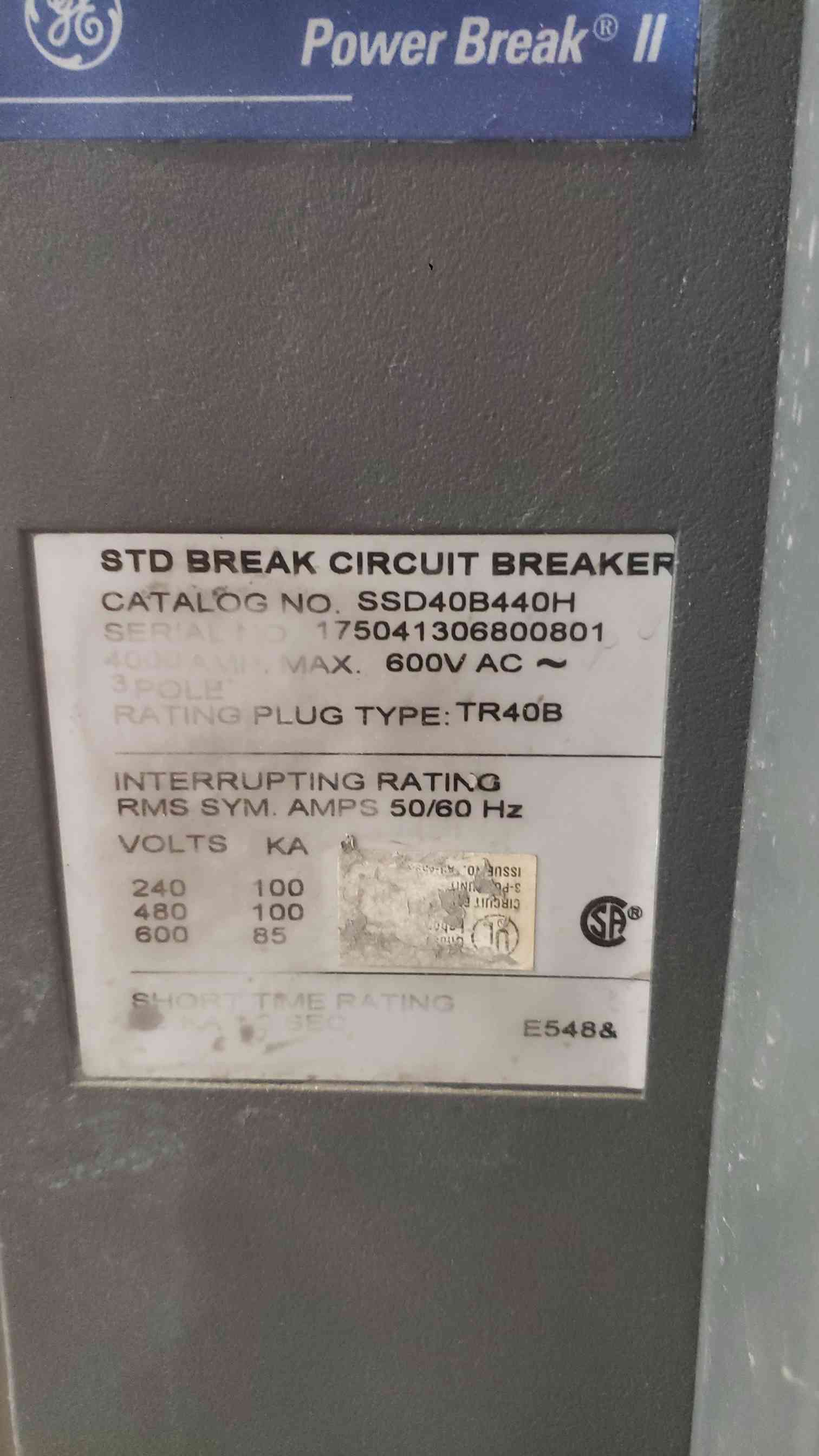 4000 Amps, General Electric Power Break II #SSD40B440H, insulated case circuit breaker, 3 pole, 600 Volts - Image 4