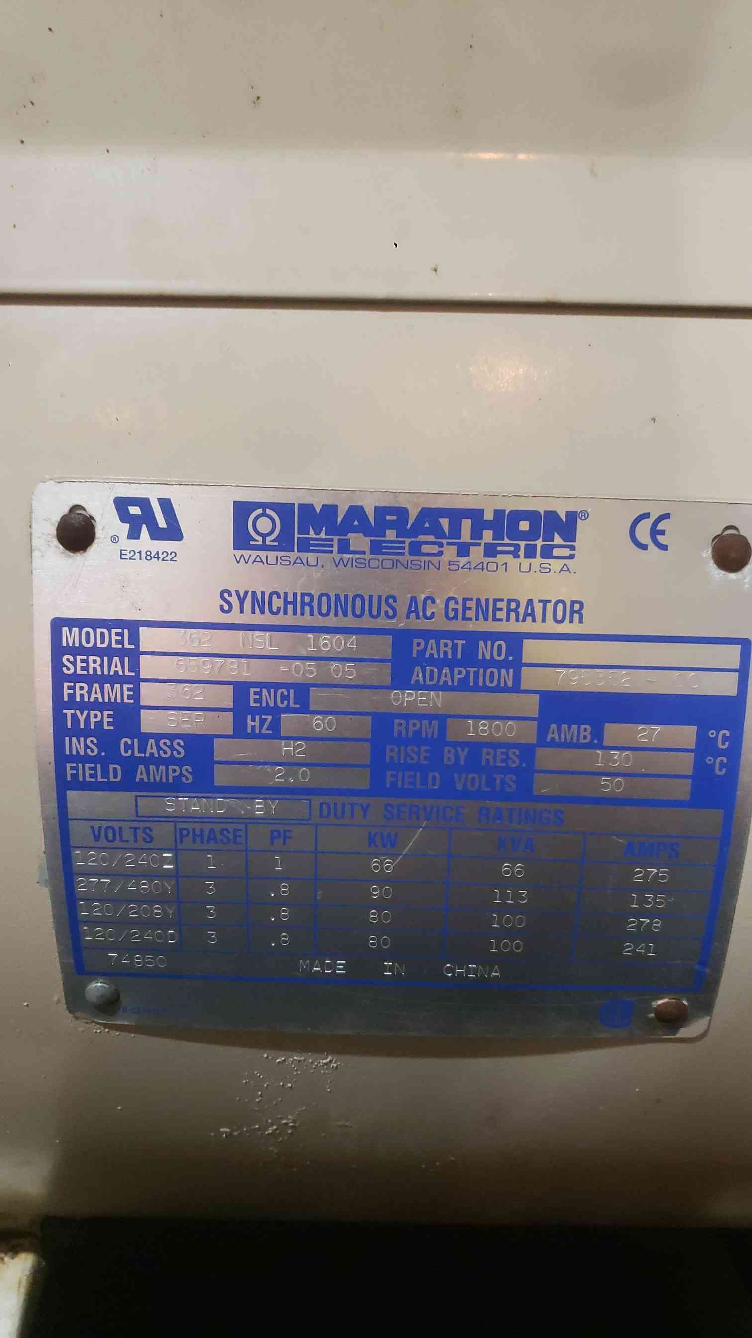 60 KW Kato light #D60FGJ4, diesel generator, John Deere 4045TF150 engine, 849 hours - Image 4