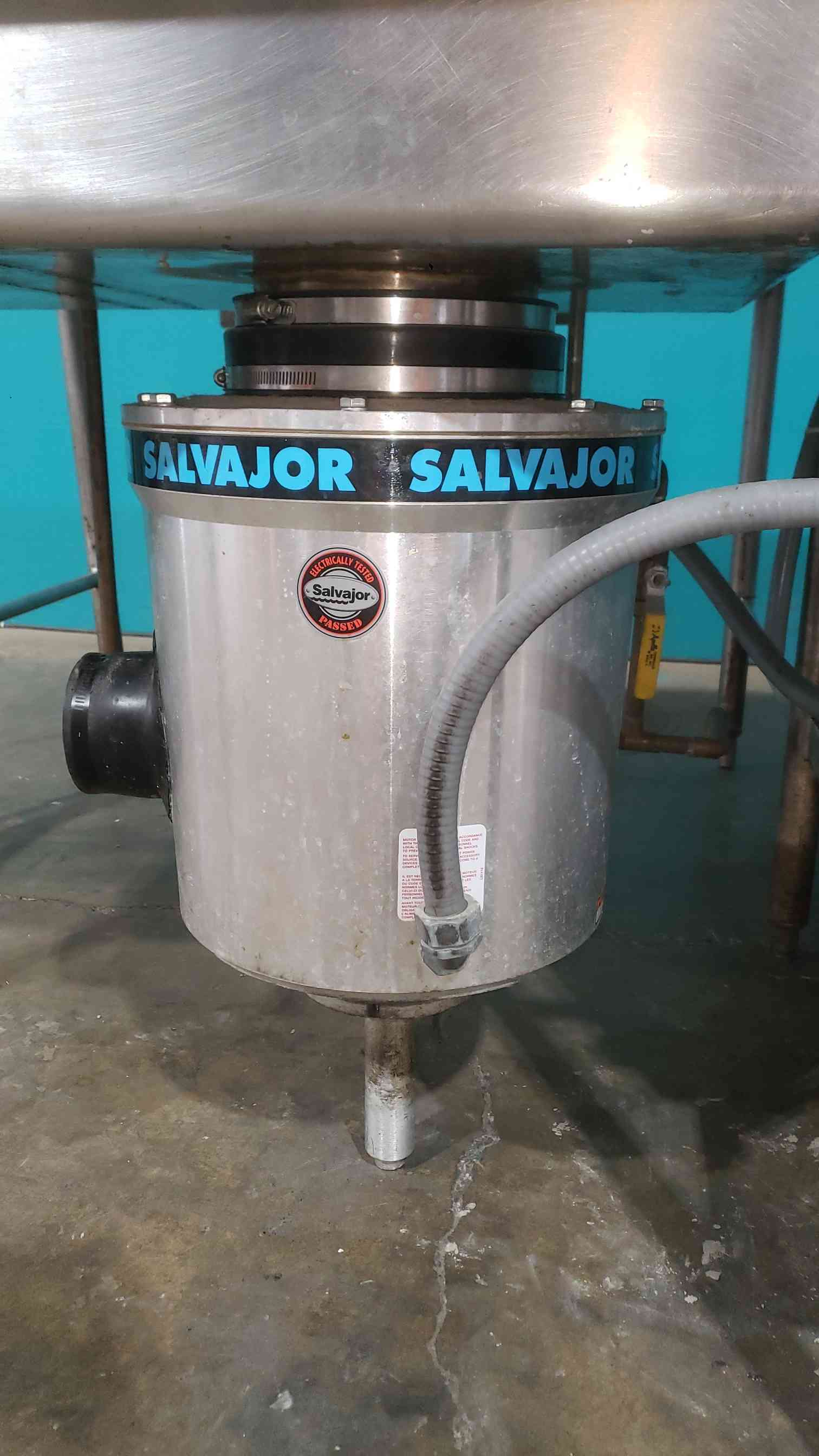 Salvajor, commercial food waste disposer, ARSS-2 auto-reversing control, 12' stainless steel prep table sink - Image 8