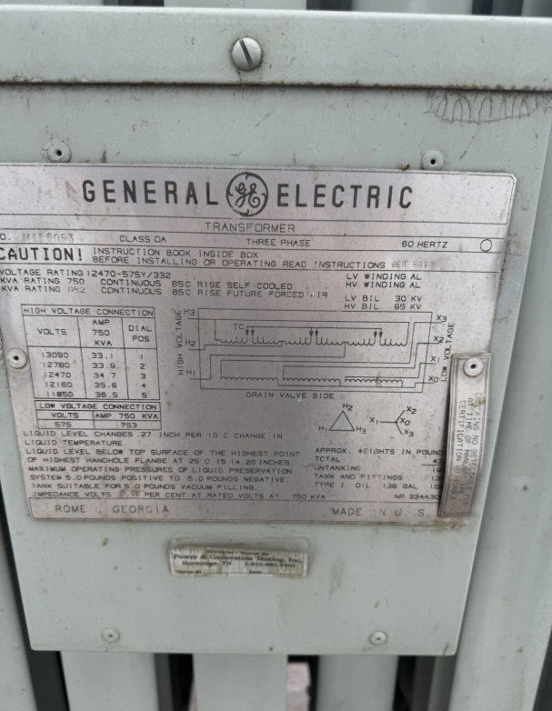 750 KVA 12470 Primary, 575Y/332 Secondary, General Electric, pad mounted transformer, oil filled - Image 2