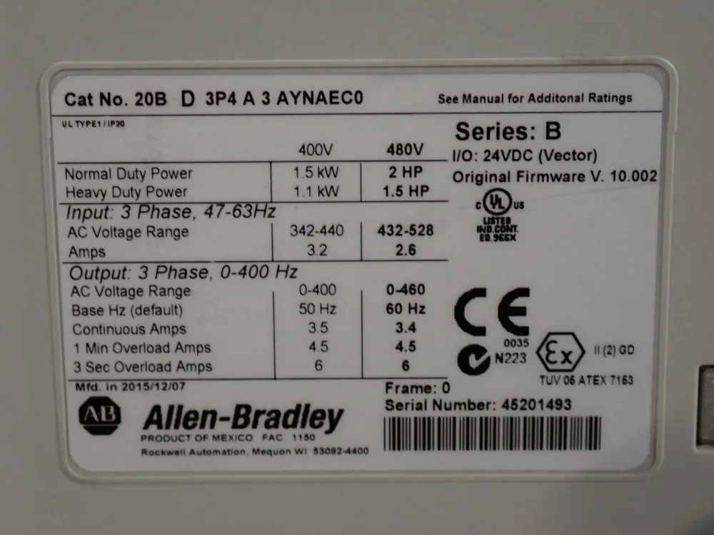 2 HP Allen-Bradley #20BD3P4A3AYNAEC0, powerflex 700 series b variable fre, 2015 - Image 4
