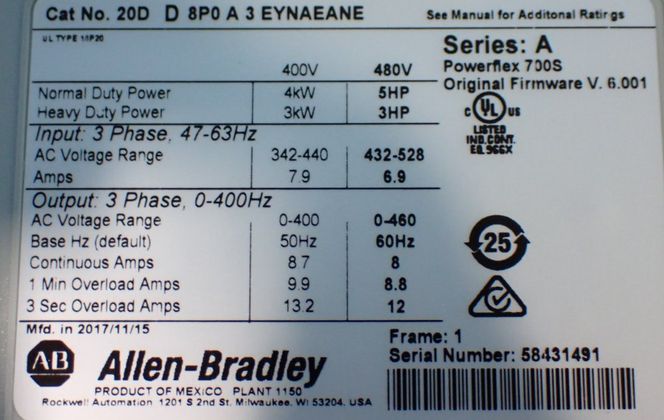 Allen-Bradley #20DD8P0A3EYNAEANE, PowerFlex 700S Servo Drive, 5 HP - Image 7