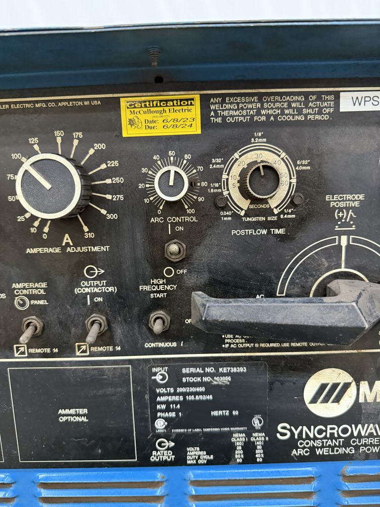 Miller #Syncrowave-250-CC, AC/DC TIG/Stick welder, 3-310amps, - Image 10