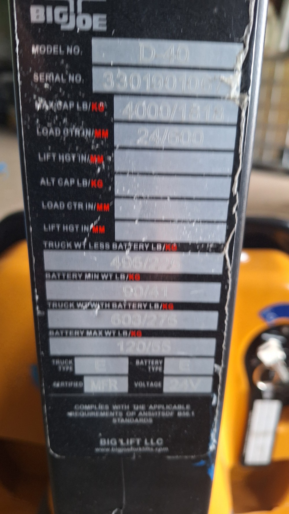 Big Joe #D-40, electric pallet jack, 38 hours, new batteries - Image 3