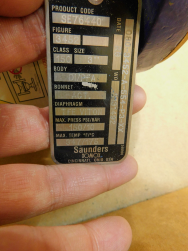 Saunders, 3" 150# Diaphragm Valve, Flowserve 3410 MD Logix 3400 Positioner, Unused - Image 3