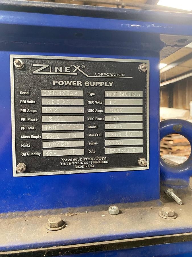 10000 Amp. 12 VDC, 480 VAC, Zinex Rectifier, 3-Phase, 160 KVA, oil-cooled SCR - Image 2