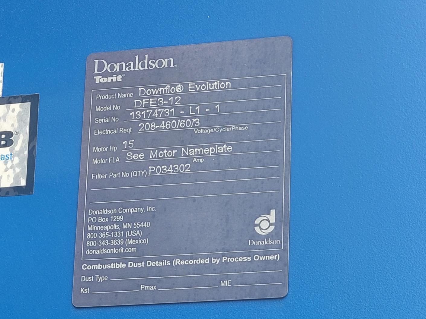8000 cfm Donaldson Torit #DFE3-12, compact cartridge dust collector, 3048 sq.ft., 2018 - Image 5