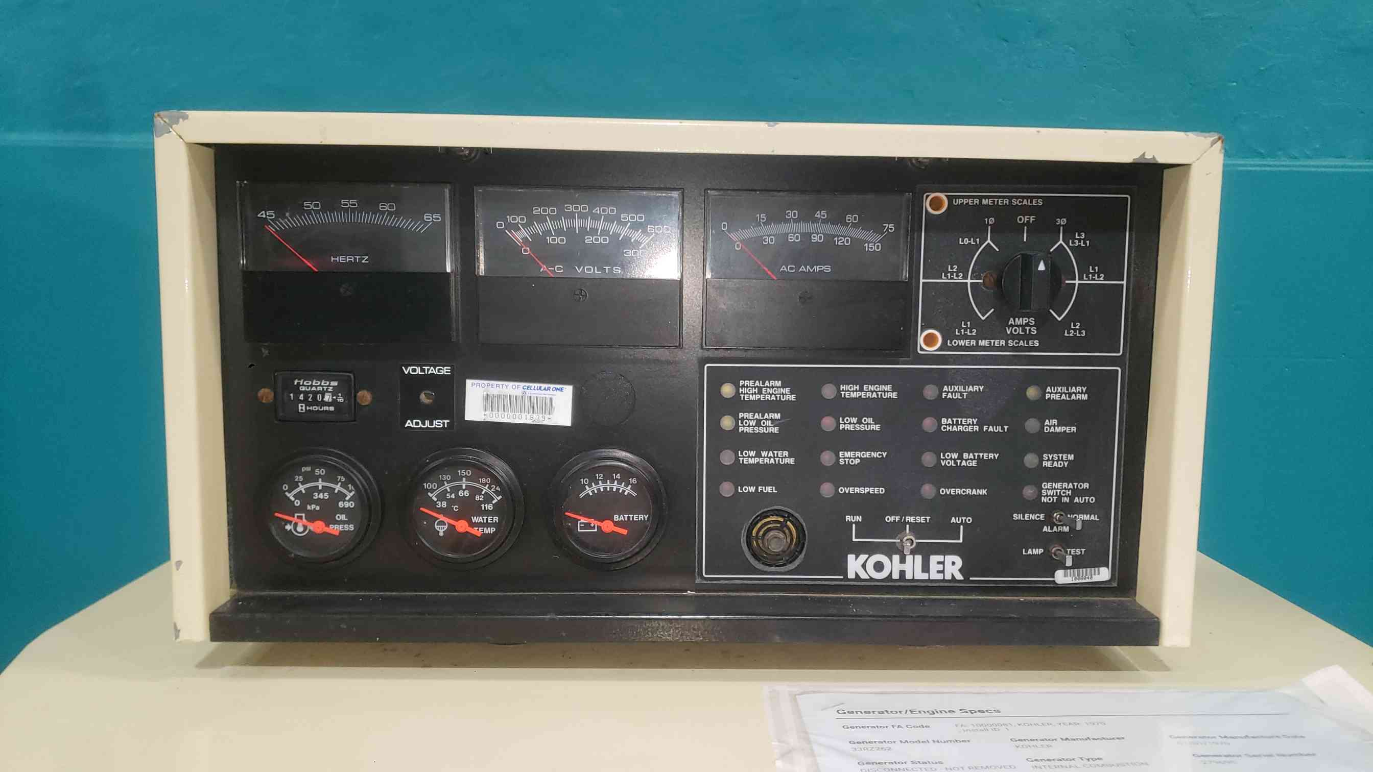 33 KW Kohler #33RZ262, natural gas/propane generator set, 120/240 Volts, 1420.7 hours, AS IS - Image 4