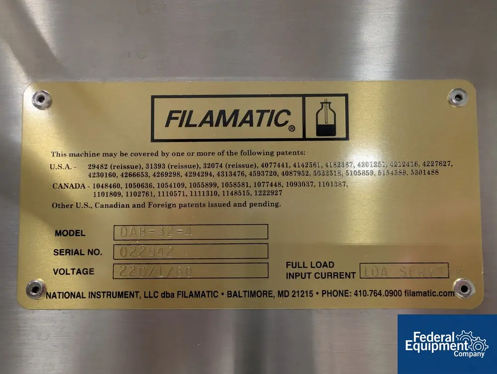 Filamatic #DAB-32-4, Piston Filler, (2) Fill Heads with Pumps, Stainless Steel, on stand, 220 V. - Image 2