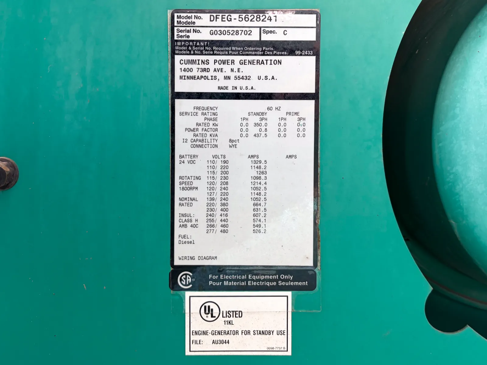 350 KW Cummins, diesel generator, trailer/enclosed enclosure, 2003 - Image 5