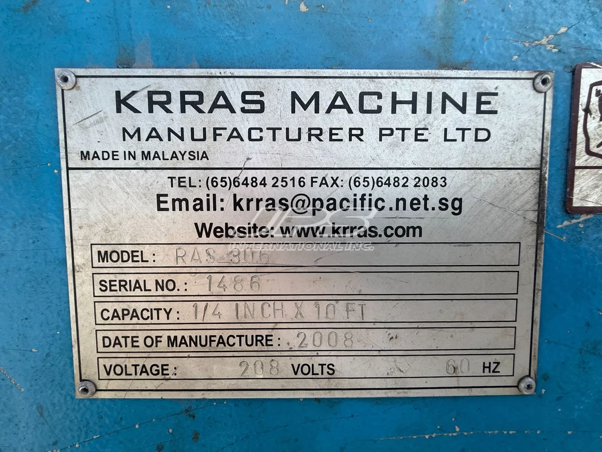 1/4" x 10' Krras #RAS-306, Hydraulic Power Squaring Shear, 31" back gauge, 17 SPM, 208 Volt, 2008 - Image 6