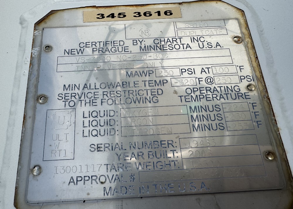 3000 gallon 250 psi, Chart VS-3000 NC-250-BOC, Bulk Cryogenic Storage Tank - Image 5
