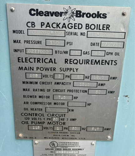 150 HP Cleaver-Brooks #CB-200-250, steam boiler, 750 sq.ft., 1992 - Image 2