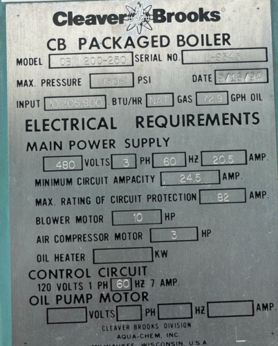 250 HP Cleaver-Brooks #CB-200-250, steam boiler, updated ctrl, 150 psi, 1994 - Image 2