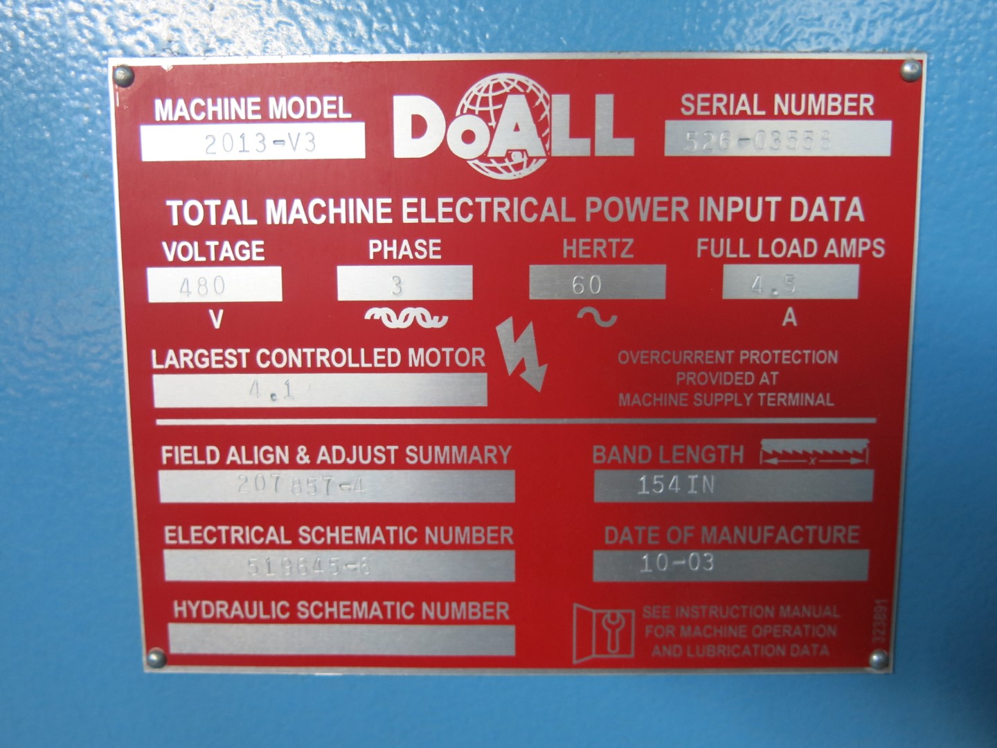20" Doall #2013-V3, electronic vertical bandsaw, variable speed, 154" blade, 2003 - Image 3