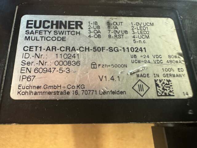 Euchner CET1-AR-CRA-CH-50F-SG-110241 Safety Switch 24 VDC Open Box Unused - Image 5