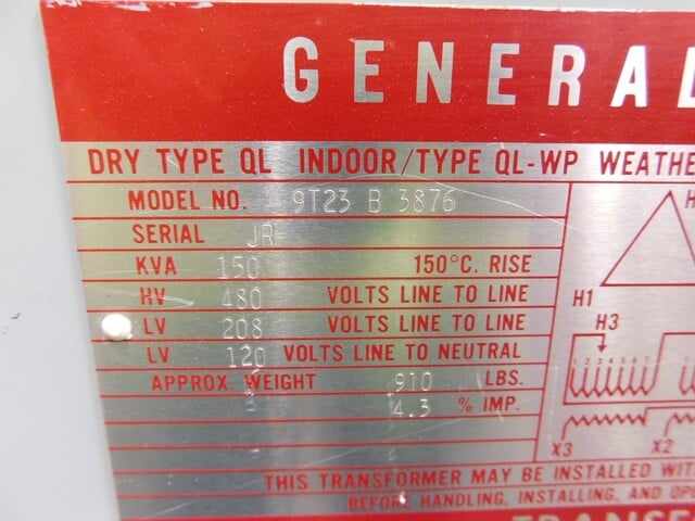 150 KVA 480 Primary, 208/120 Secondary, General Electric 9T83B3876, transformer - Image 10