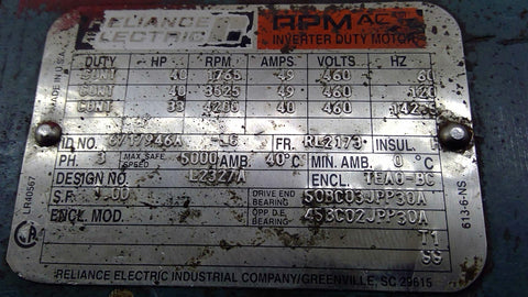 40 HP 1800 RPM Reliance, Frame RL2173, TEAO-BC, 460 Volts - Image 7