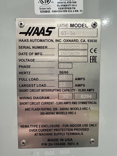 Haas #ST-30, CNC lathe, 21" swing, 10" chuck, 3" bar, 32.5" centers, 15" dia., 32.5" lgth, 30 HP, 3400 RPM - Image 8