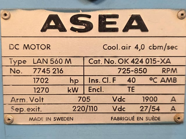 1500 HP 720 RPM Abb, Frame 560M, DPFVBB, 705 VA, 220/110 VF - Image 3