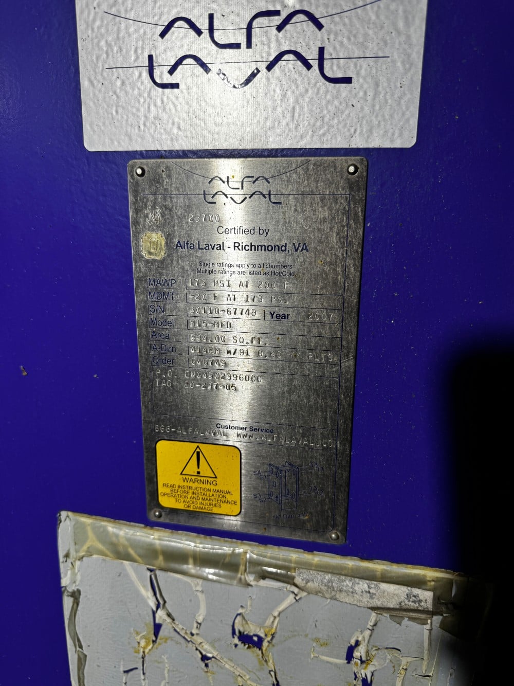 700 sq.ft., Alfa Laval #M15-MFG, gasket plate-and-frame heat exchanger (PHE), Alfa-Laval 150 PSI @ 200&deg;F - Image 2