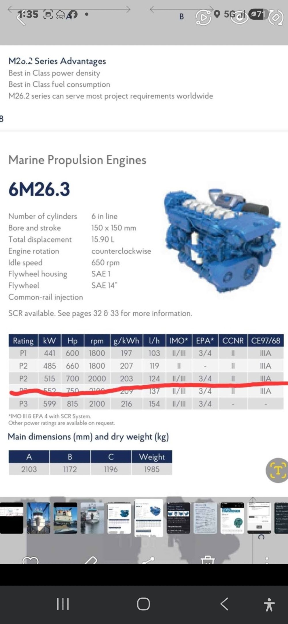 700 HP Baudouni #6M26.2, Marine Diesel Engine, 15.9 liters, 1900 RPM, brand new in crate - Image 2